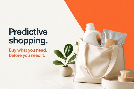 Predictive Shopping Concept with Home Essentials and Tote Bag