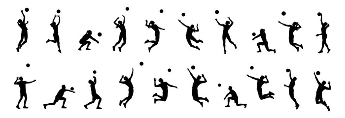 Obraz premium volleyball player silhouette man and woman volleyball player silhouette set 2