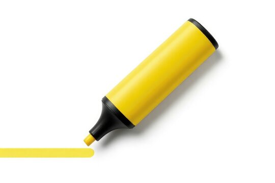 Yellow highlighter pen a horizontal line on white background