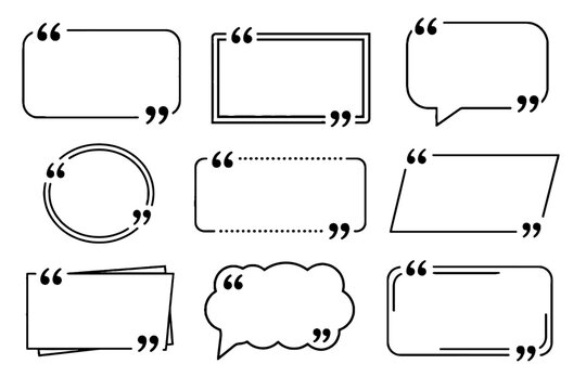 Set of hand drawn quote frames and speech bubble outlines