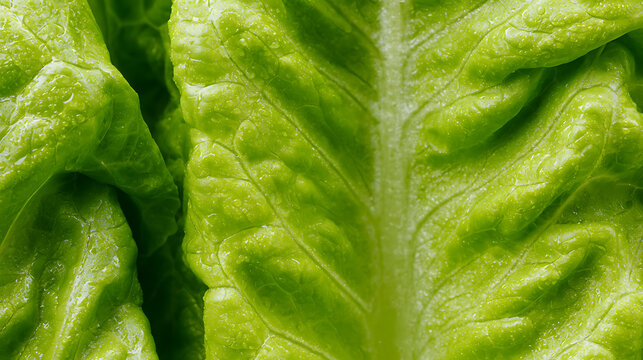 Fresh Green Lettuce Leaf Close-Up: Vibrant Texture and Natural Detail, Bright and Healthy Image for Food and Wellness Concepts, Natural Background