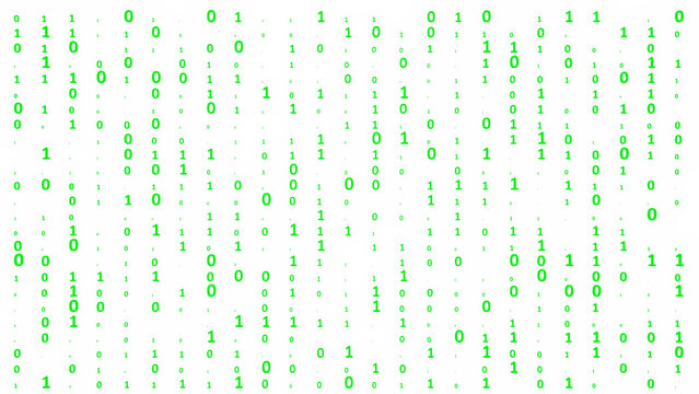 Green binary code numbers scattered on transparent background, digital technology pattern