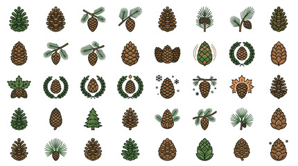 Pine Cone and Coniferous Elements Icon Set © soka