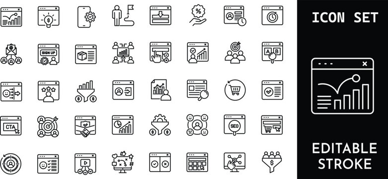 Website development and digital marketing thin line icons set.