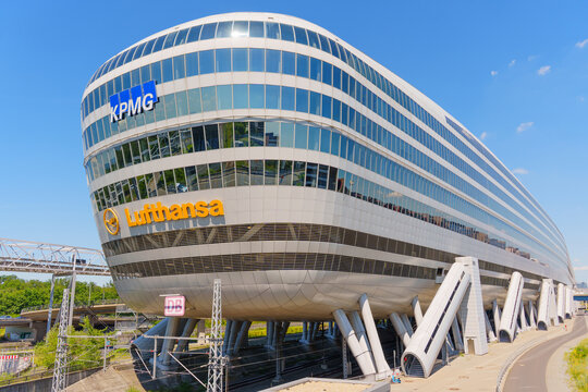 Frankfurt, Germany - June 18, 2026: Modern Architecture of The Squaire Building at Frankfurt Airport Germany