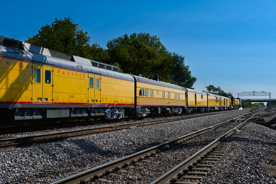Elburn, IL - 9/9/24: Union Pacific train cars attached to Big Boy move east into Chicago