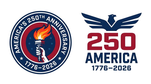 America's 250th Anniversary logo with eagle and torch, 1776-2026
