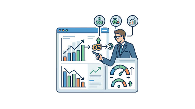 Business Dashboard with Upward and Downward Trends - Financial Data Analysis and Growth Charts