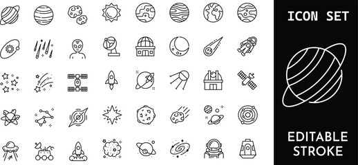 Space and universe vector line icons set editable stroke. © Mayesa