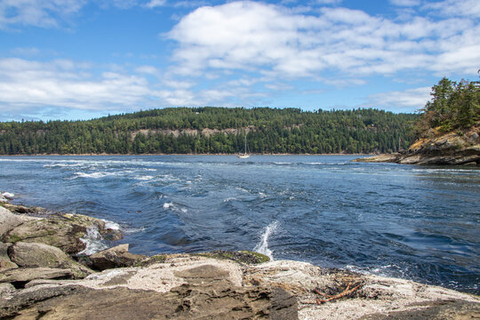 Turbulent Tidal Rapids in Dodd Narrows Passage, British Columbia