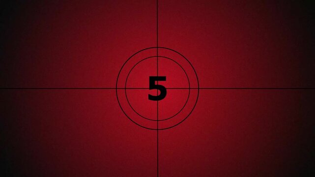 Vintage film leader countdown from 10 to 0 seconds on black background. Cinema movie reel timer effect screen. 4k video