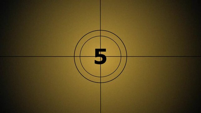 Vintage film leader countdown from 10 to 0 seconds on black background. Cinema movie reel timer effect screen. 4k video
