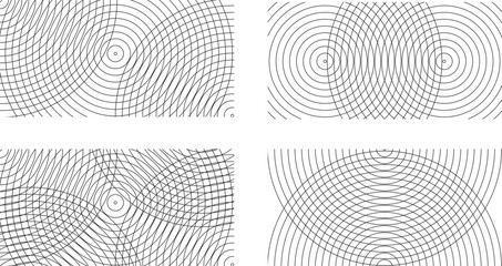 Collection of Abstract Black and White Concentric Circles Overlapping Vector Patterns © Inovo Lab