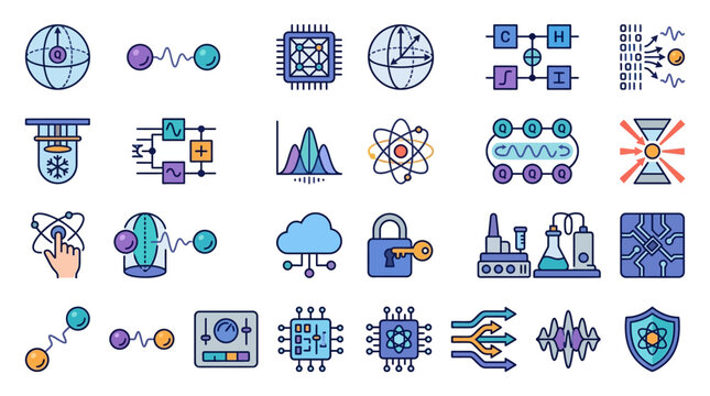 Quantum Computing and Physics Icon Set