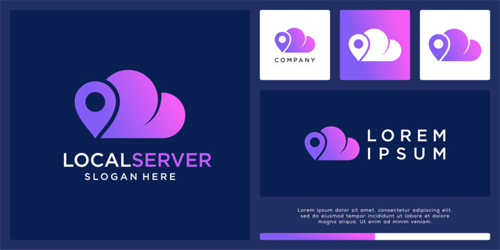 Local server logo design with cloud and pin.