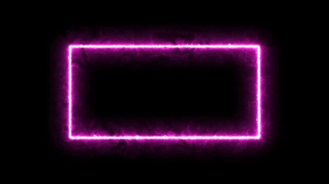 rectangle frame icon animation glowing neon pink and blue color bordar frame display box round shape retro screen photo frame rotation seamless footage line movement on black background.