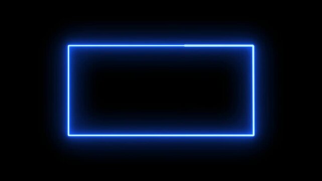 rectangle frame icon animation glowing neon pink and blue color bordar frame display box round shape retro screen photo frame rotation seamless footage line movement on black background.