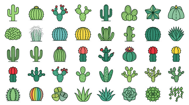 Cactus and Succulent Flat Icon Set