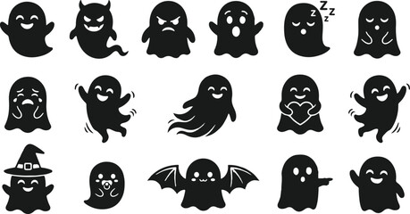 Fototapeta premium Halloween vector bundle 15 spooky ghost and monster icons for decoration