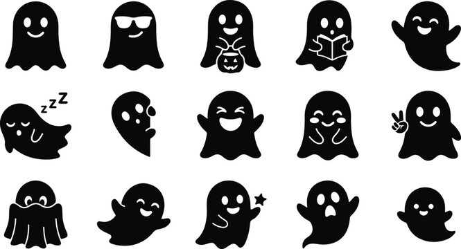 Halloween vector bundle cute ghost silhouettes for spooky season designs decorations