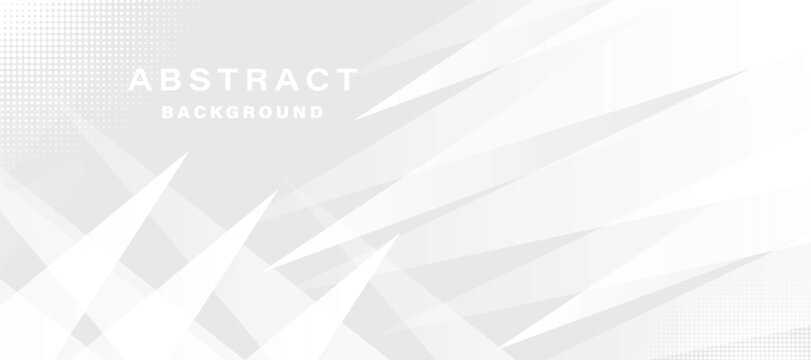 Abstract white geometric background with grey sharp triangle shapes and halftone pattern for corporate identity.