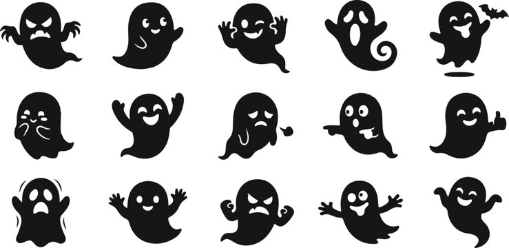 Premium halloween ghost vector bundle 15 minimalist silhouettes for spooky designs