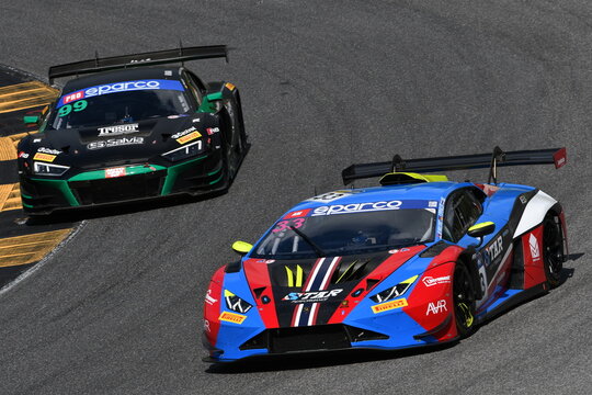 Scarperia, Italy - September 14th 2025: Lamborghini Huracan GT3 EVO 2 of Team STAR PERFORMANCE drive by Spengler in action during Italian Championship GT Endurance race event at Mugello Circuit.