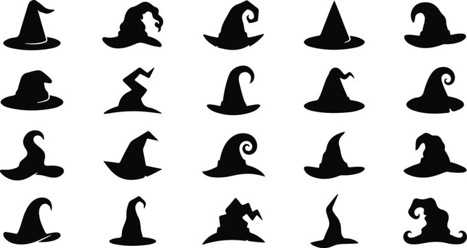 Halloween vector bundle diverse witch hat silhouettes for spooky designs october celebrations