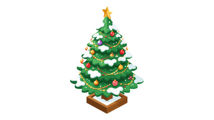Obraz premium Isometric decorated Christmas tree with snow and ornaments