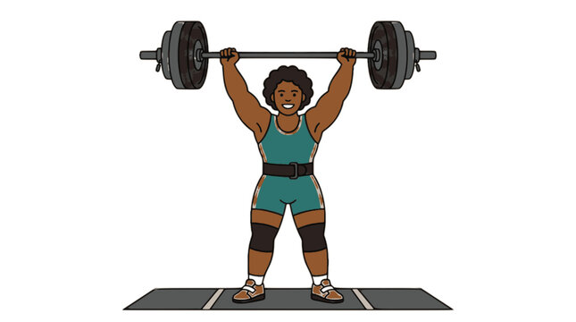 Weightlifter Holding Barbell Ove flat vector illustration cute cartoon character design