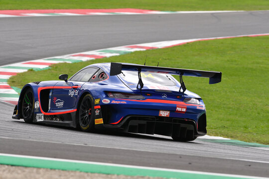 Scarperia, Italy - September 14th 2025: Mercedes AMG GT3 of team AKM MOTORSPORT drive by Scholze - Caresani in action during Italian Championship GT Endurance race event at Mugello Circuit.
