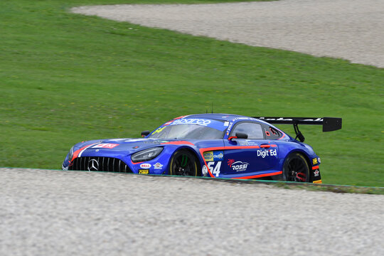 Scarperia, Italy - September 14th 2025: Mercedes AMG GT3 of team AKM MOTORSPORT drive by Scholze - Caresani in action during Italian Championship GT Endurance race event at Mugello Circuit.