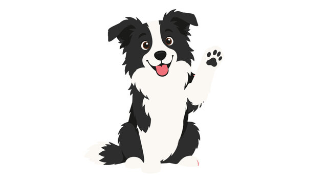 Happy border collie dog sitting with raised paw illustration