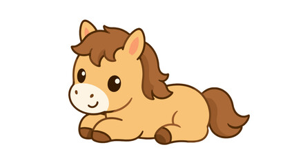 Obraz premium Cute pony lying down cartoon icon on white background