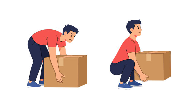 Proper and improper box lifting posture comparison illustration