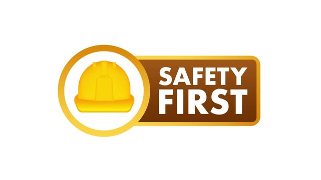 Animated safety first label with hard hat icon