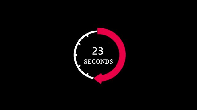 Animated 35 seconds clock timer icon with a red rotating arrow representing quick countdown stopwatch, short interval tracking, deadline speed measurement, and productivity symbol on black background.