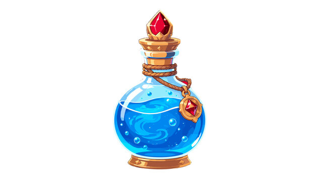 Blue magic potion bottle with red gemstone stopper