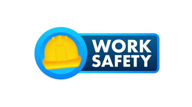 Animated work safety banner with hard hat icon