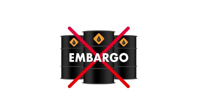 Oil barrels embargo concept animation with sanctions