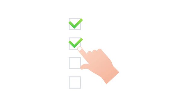 Checklist animation with hand clicking checkboxes