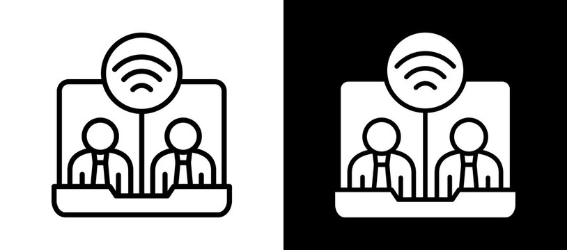 Online Meeting Icon Set In Black And White Filled Style Collection