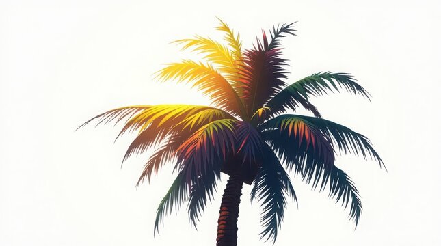Cartoon Palm Tree Silhouette Against Sunset with Harsh Shadows and Eerie Atmosphere