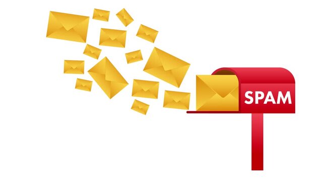 Spam email messages flying into a mailbox animation