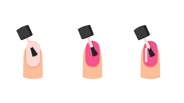 Nail polish application steps shown in simple vector sequence