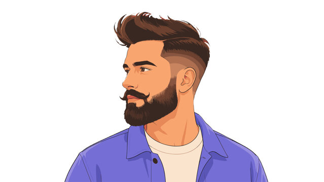 Bearded man with modern quiff haircut vector portrait