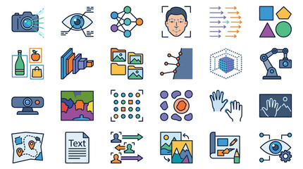 Naklejka premium Artificial Intelligence and Machine Learning Vector Icon Set