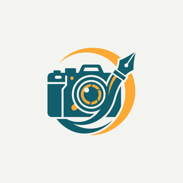 Camera and pen logo graphic design.