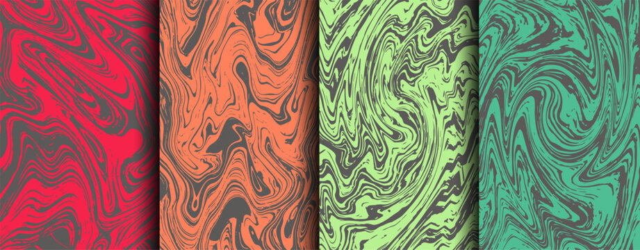 Marble patterns vector collection in brown greem red