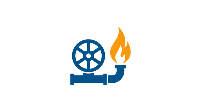 Blue flame icon with wheel.